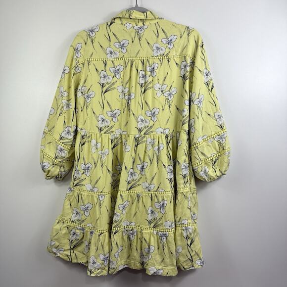 Anthropologie Maeve Bettina Ladder Lace Mini Dress Small Linen Floral Oversized - Picture 14 of 15